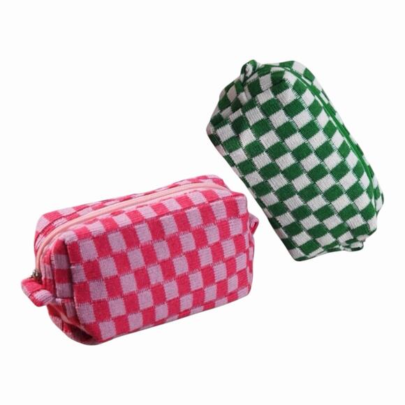 Lot of 4 SOIDRAM Tweens Checkered Cosmetic Cases Pink Plaid & Green Plaid NIP - Picture 15 of 16